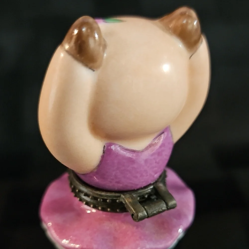 Vintage Pink Pig Ballerina Figurine Trinket Box 1999